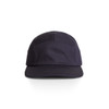 A navy five-panel cap featuring a structured design and a small logo. Ideal headwear for casual outings.