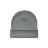 A grey cuff beanie with a knitted texture, featuring a folded hem and no visible logos or branding.