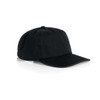 A black cap with a classic design and a curved brim, featuring a logo on the side.