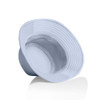A blue bucket hat with a wide brim and a soft inner lining. It features a logo on the exterior.