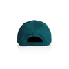 A teal cap with a flat brim and adjustable snapback closure, featuring a branding logo on the back.