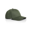 A green cap with a curved visor and a stitched design, featuring a logo on the front.