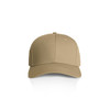 A beige cap with a curved brim and a solid design, featuring a small logo on the front.