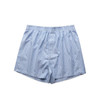 A pair of blue and white striped boxer shorts with an elastic waistband.