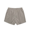Striped grey boxer shorts with an elastic waistband, featuring a classic loose fit design.