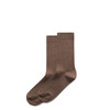 Two pairs of ribbed socks in a light brown colour, featuring a knitted design and a logo on one sock.