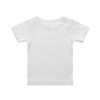 A white infant T-shirt with short sleeves and a plain back, featuring a logo.