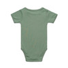 A green organic infant one-piece with short sleeves, featuring a smooth back design and no visible branding.