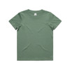A green kids' staple tee with a classic crew neck design and a label inside the neckline.