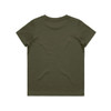 A youth t-shirt in olive green with a simple design and no visible branding on the back.
