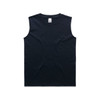 A black singlet tank top featuring a simple design and a label inside the neckline. It has a logo in the corner.