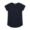 A black women's t-shirt with a round neckline and short sleeves, featuring a logo on the inside label.