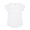 A white t-shirt with short sleeves and a rounded neckline. It features a small logo on the tag.