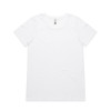 A white t-shirt with a round neckline and short sleeves. It features a logo on the tag.