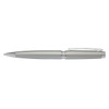 A metal pen featuring a sleek silver finish with a textured grip and a clip for convenience.