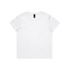 A white short-sleeved T-shirt with a round neckline and a logo at the collar.