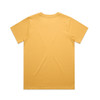 A plain yellow T-shirt featuring a crew neck and short sleeves, with a branding logo on the label.