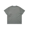 A grey, short-sleeved T-shirt featuring a plain back and a logo.