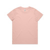 A short-sleeved t-shirt in a soft pink colour, featuring a simple design and a branded label.