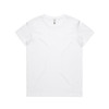 A plain white t-shirt with a crew neckline and short sleeves, featuring a small logo on the label.