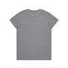 A grey T-shirt with a crew neck and short sleeves, featuring a plain back design.