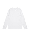 A white long-sleeve T-shirt with a crew neck and cuffs. Features a logo on the interior label.