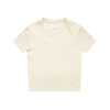 A light cream-coloured t-shirt featuring a round neckline and short sleeves. The shirt has a branding logo.