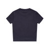 A dark navy T-shirt with a crew neck and short sleeves, featuring a logo on the back.