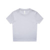 A light grey short-sleeve T-shirt with a crew neck and a tag, featuring a logo on the inside label.