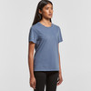 A blue women's t-shirt with a classic fit and crew neck, featuring a small logo.