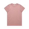 A pink T-shirt with a relaxed fit and a round neckline, featuring a subtle branding logo.