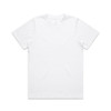 A white t-shirt with a classic crew neck design and short sleeves, featuring a logo.