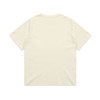 A cream-coloured T-shirt featuring a smooth back surface and a simple design, with a logo present.
