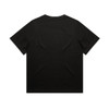 A black t-shirt with short sleeves, featuring a plain back and minimal design. It has a brand logo.
