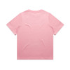 A plain pink T-shirt with a round neck and short sleeves. It features a logo on the back.