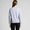 A grey sweater viewed from the back, featuring long sleeves and a relaxed fit. The design includes a logo on the fabric.