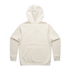 A cream-coloured hoodie featuring a hood and long sleeves, with a smooth back design and a branding logo.