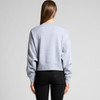 A grey oversized crew jumper with a cropped design and long sleeves, featuring a simple back view.