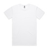 A white T-shirt featuring a logo, designed as part of the Staple Active Tee collection.