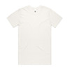 A plain white organic t-shirt featuring a logo on the inner label.