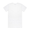 A plain white T-shirt featuring short sleeves and a minimalistic design. It includes a logo on the tag.