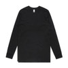 A black long-sleeve organic T-shirt with a simple design and a small logo on the label.