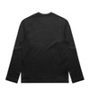 A black long-sleeve T-shirt with a plain back and a logo on the back neckline.