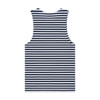 A sleeveless singlet featuring navy and white horizontal stripes, with a simple design and a logo on the back.