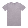 A grey stone wash T-shirt with a classic crew neckline, featuring a logo on the label.