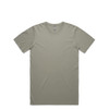 A light olive green T-shirt featuring a round neck and short sleeves, with a logo at the neckline.