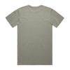 A plain faded tee in a soft green hue, featuring a simple design on the back and a small logo.