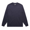 A navy long-sleeve T-shirt with a simple design and a logo on the neckline.
