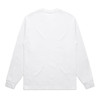 A white long-sleeve tee with a plain back, featuring a logo on the label area.