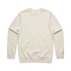 A cream-coloured jumper with a classic crew neck and long sleeves. It features a subtle logo on the label.